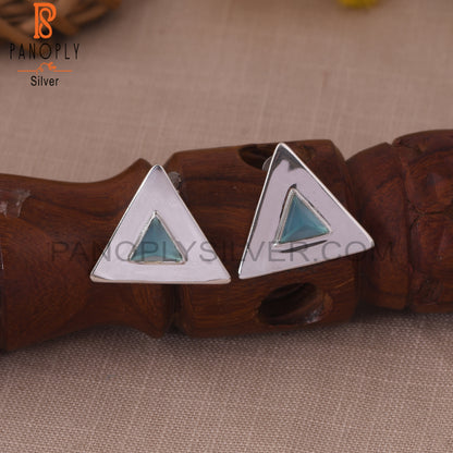 Triangle 925 Silver Blue Chalcedony Pyramid Stud Earring