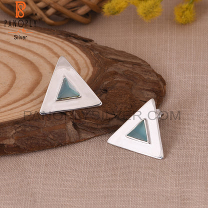Triangle 925 Silver Blue Chalcedony Pyramid Stud Earring