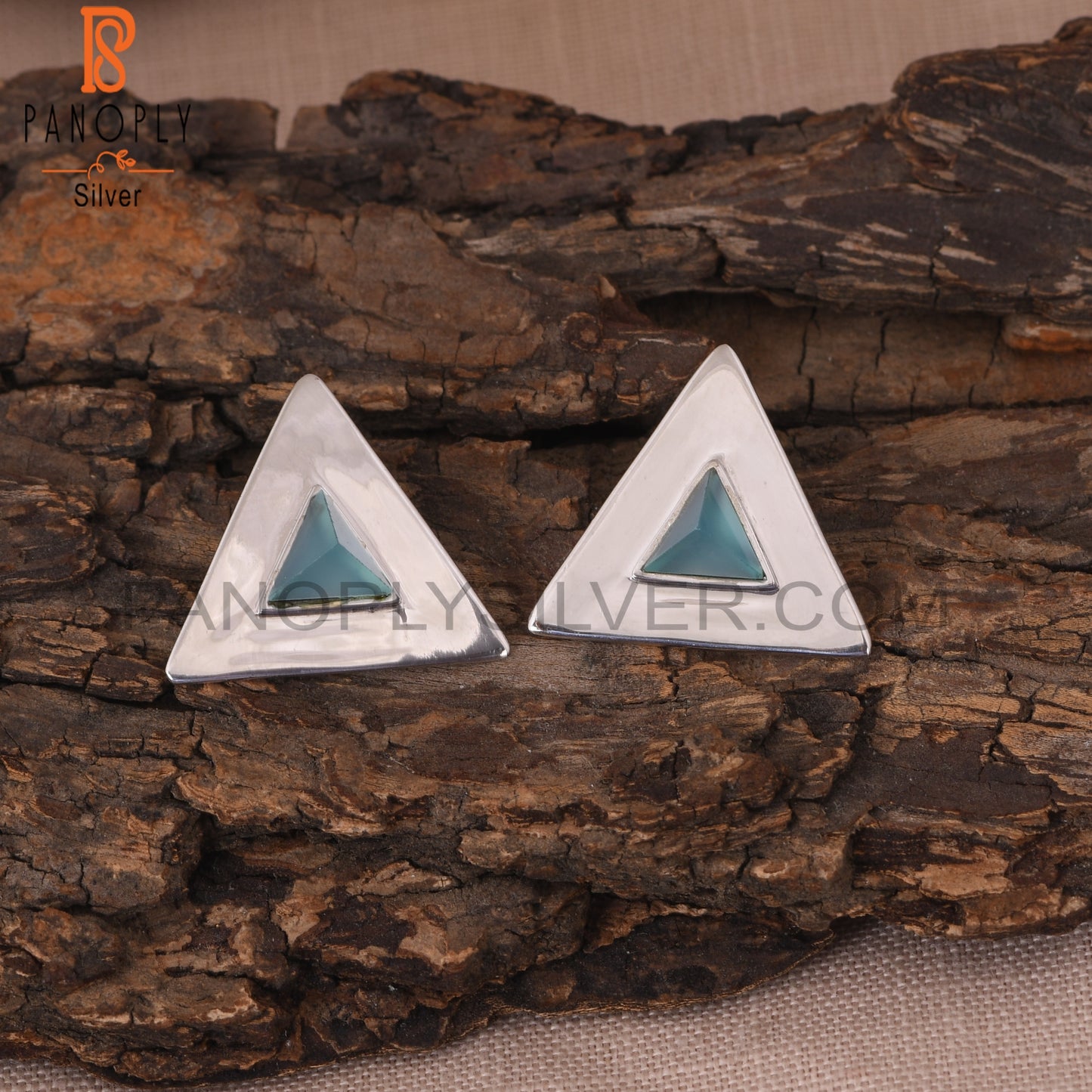 Triangle 925 Silver Blue Chalcedony Pyramid Stud Earring