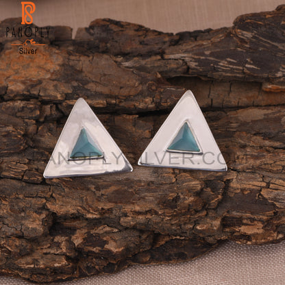 Triangle 925 Silver Blue Chalcedony Pyramid Stud Earring