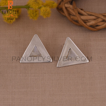 925 Silver Rainbow Moonstone Triangular Charm Earring