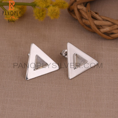 925 Silver Rainbow Moonstone Triangular Charm Earring