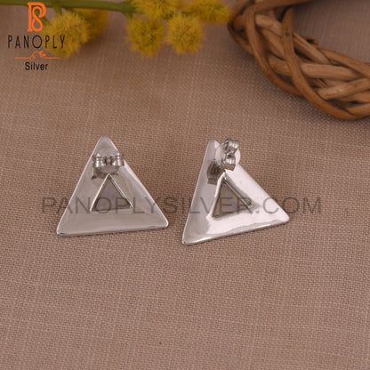 925 Silver Rainbow Moonstone Triangular Charm Earring