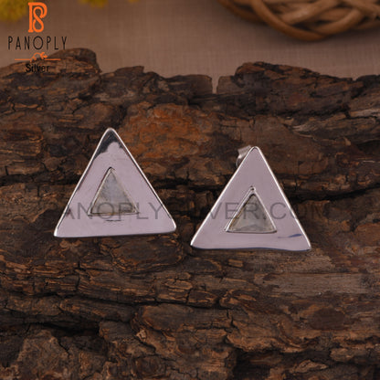 925 Silver Rainbow Moonstone Triangular Charm Earring