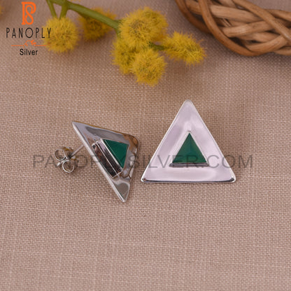 Green Onyx Gem 925 Sterling Silver Triangular Stud Earrings