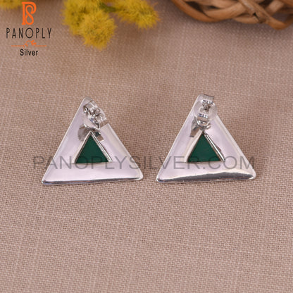 Green Onyx Gem 925 Sterling Silver Triangular Stud Earrings