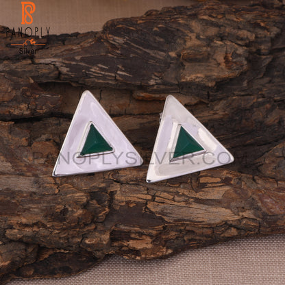 Green Onyx Gem 925 Sterling Silver Triangular Stud Earrings