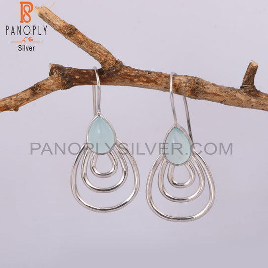 Concentric Hoop Aqua Chalcedony 925 Sterling Silver Earrings