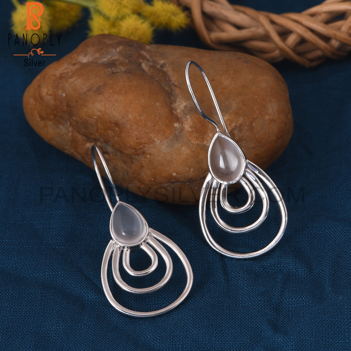 Crystal Quartz 925 Silver White Rhodium Plated Earrings Jewelry