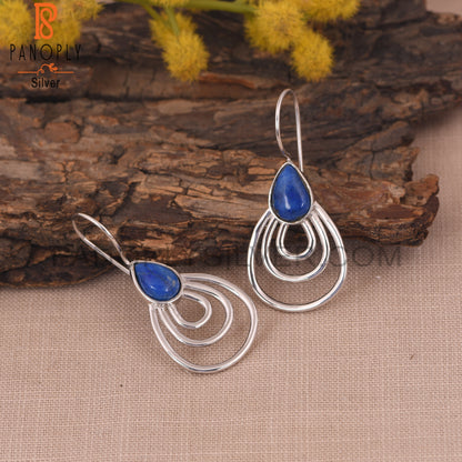 White Rhodium Plated 925 Silver Lapis Concentric Earrings
