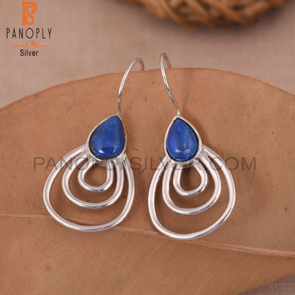 White Rhodium Plated 925 Silver Lapis Concentric Earrings