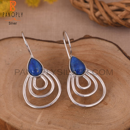 White Rhodium Plated 925 Silver Lapis Concentric Earrings