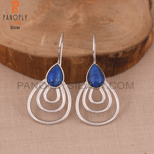 White Rhodium Plated 925 Silver Lapis Concentric Earrings