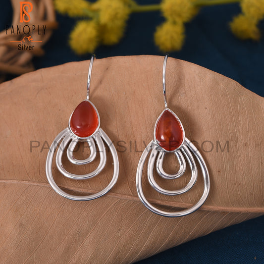 Carnlian Chalcedony 925 Silver Concentric Hoop Earrings