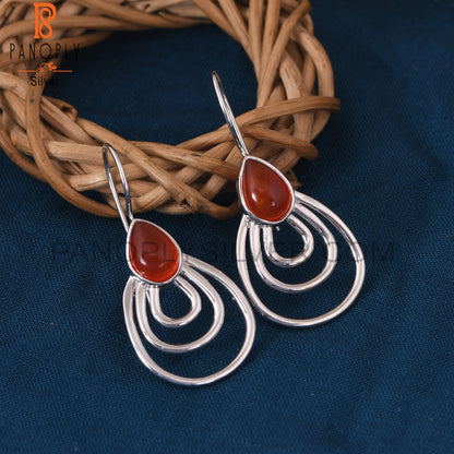 Carnlian Chalcedony 925 Silver Concentric Hoop Earrings
