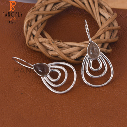 Concentric Hoop 925 Silver Smoky Quartz Girls Earrings
