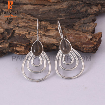 Concentric Hoop 925 Silver Smoky Quartz Girls Earrings