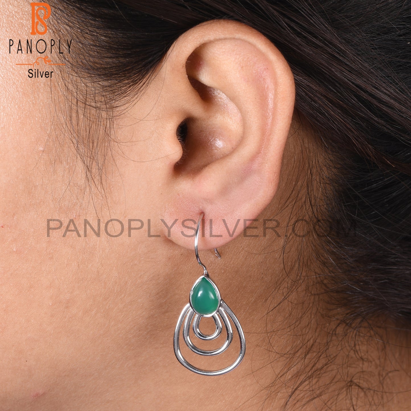 Green Onyx Gemstone 925 Sterling Silver Hoop Earrings