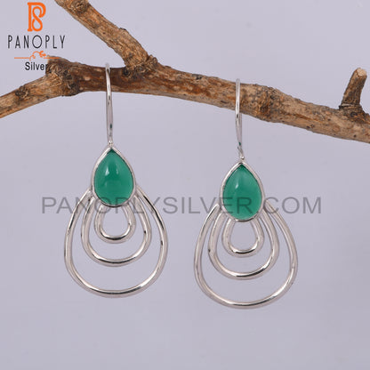 Green Onyx Gemstone 925 Sterling Silver Hoop Earrings