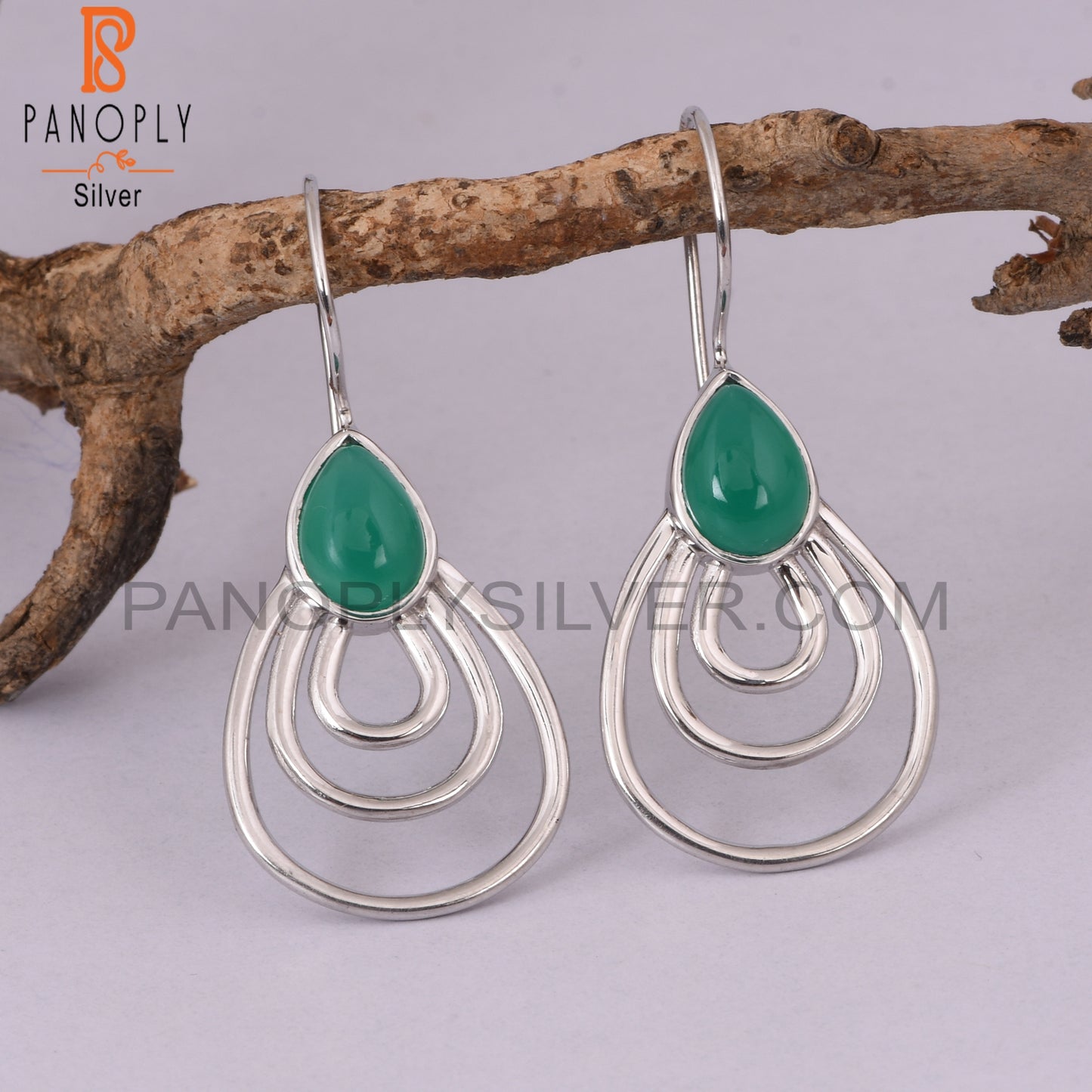 Green Onyx Gemstone 925 Sterling Silver Hoop Earrings