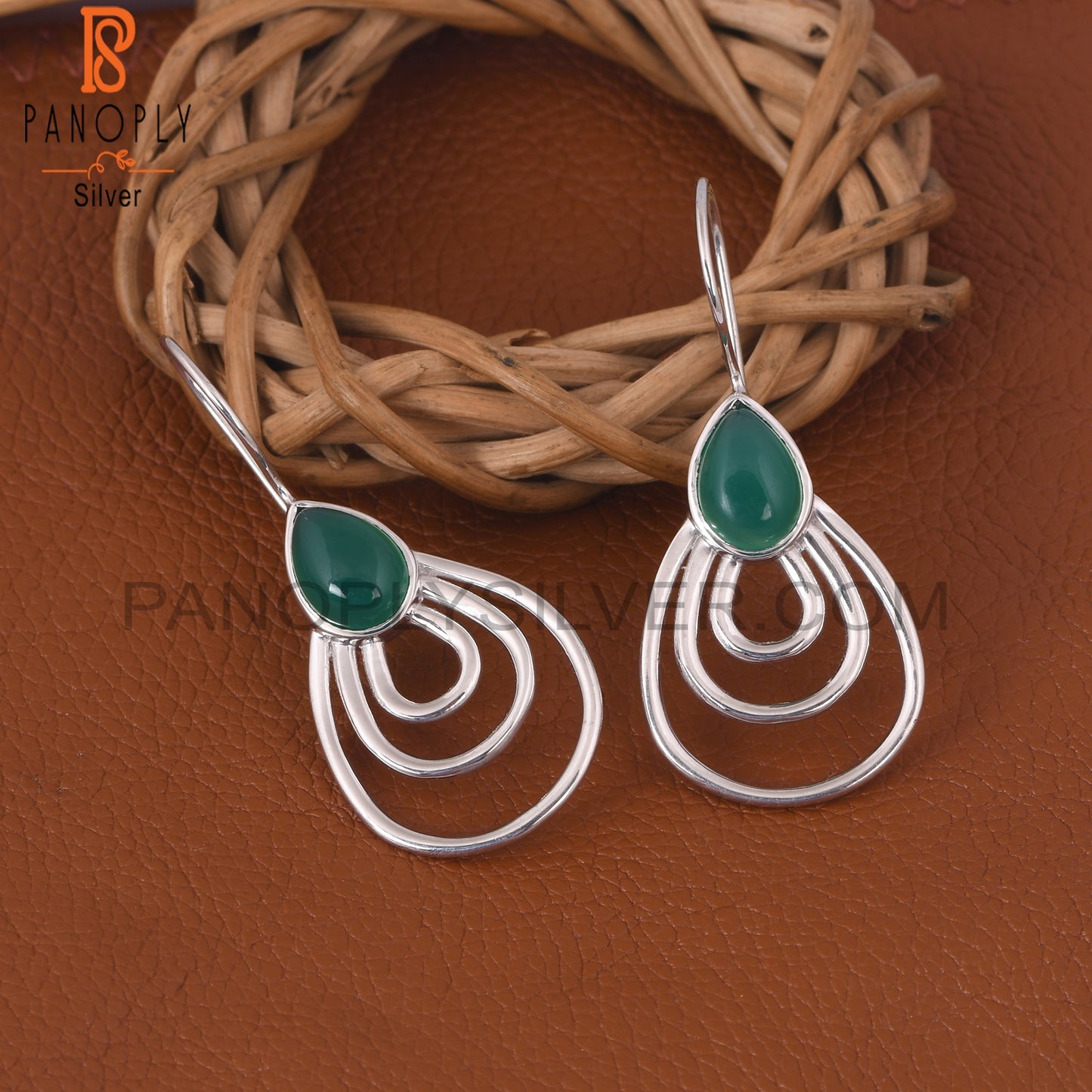 Green Onyx Gemstone 925 Sterling Silver Hoop Earrings