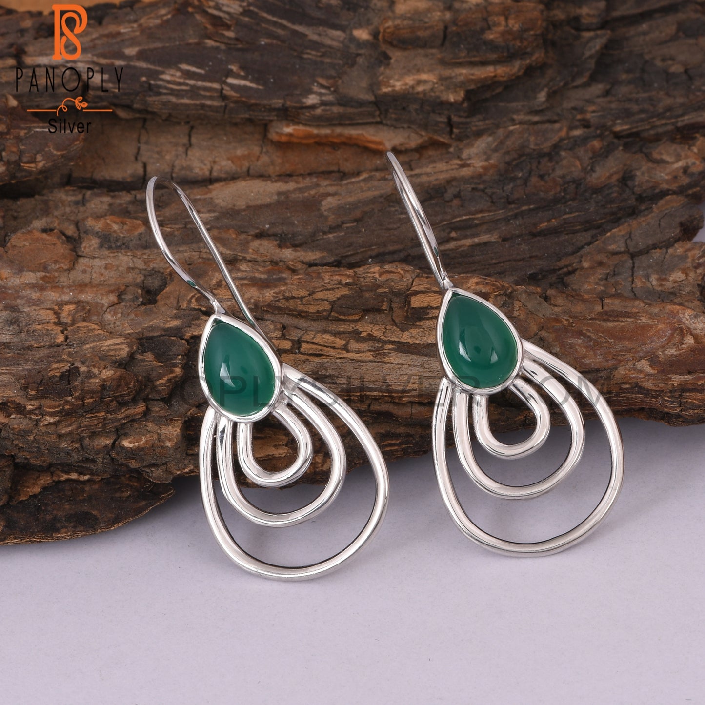 Green Onyx Gemstone 925 Sterling Silver Hoop Earrings