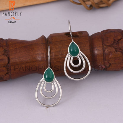 Green Onyx Gemstone 925 Sterling Silver Hoop Earrings