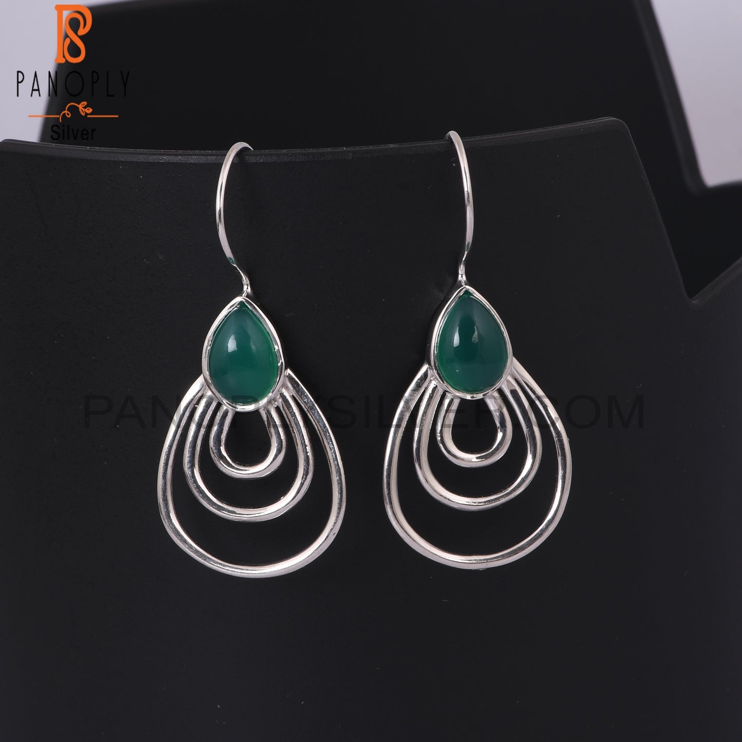 Green Onyx Gemstone 925 Sterling Silver Hoop Earrings