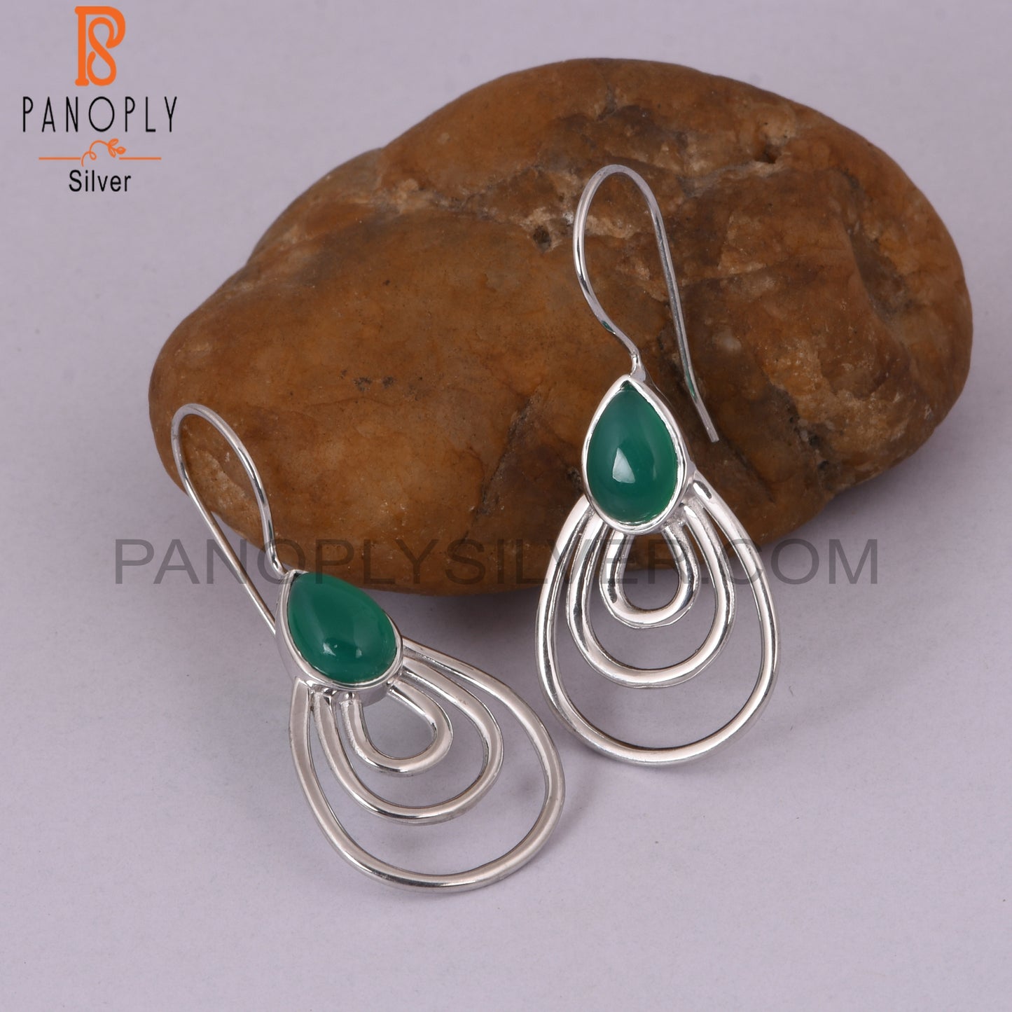 Green Onyx Gemstone 925 Sterling Silver Hoop Earrings