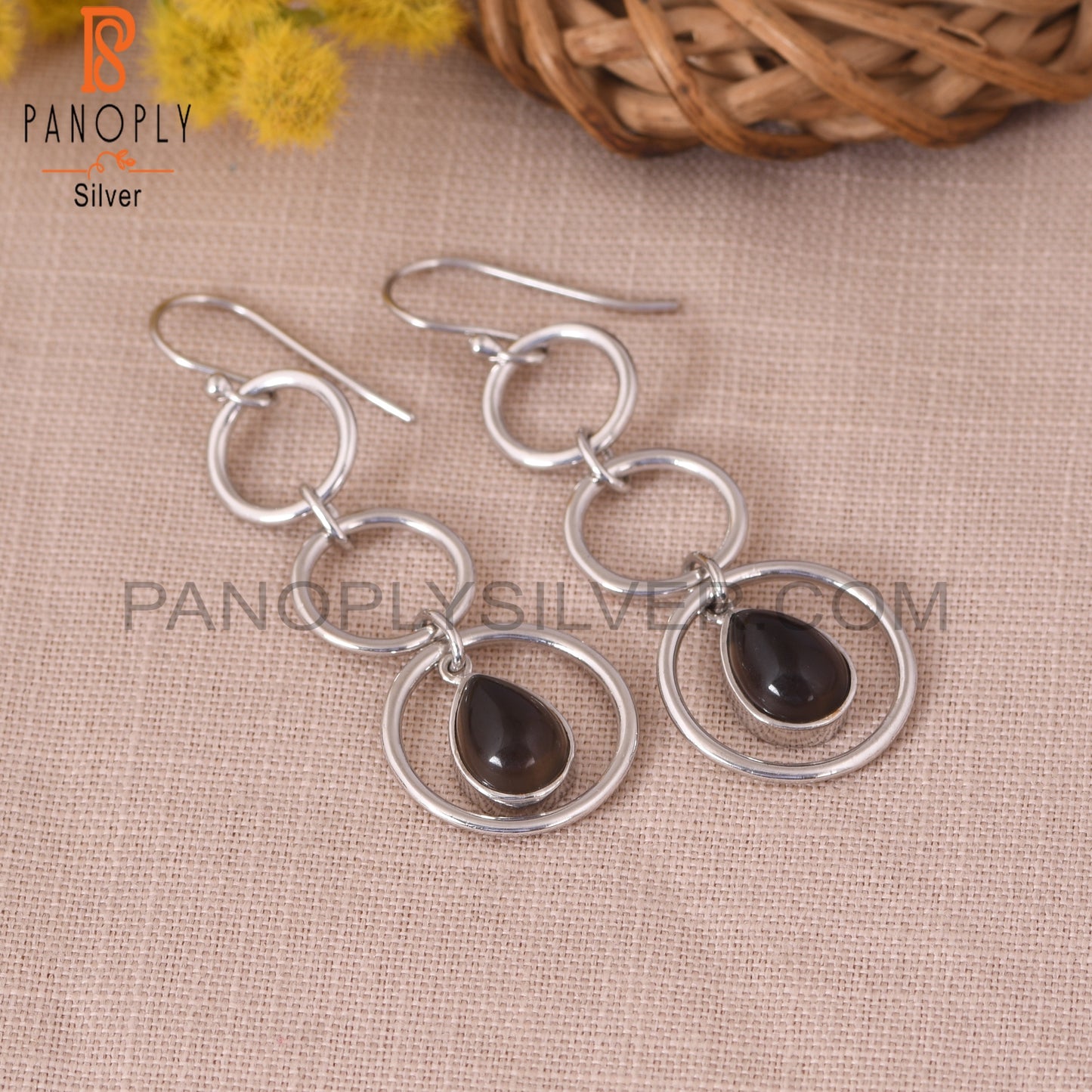 Smoky Quartz 925 Sterling Silver Circle Earrings