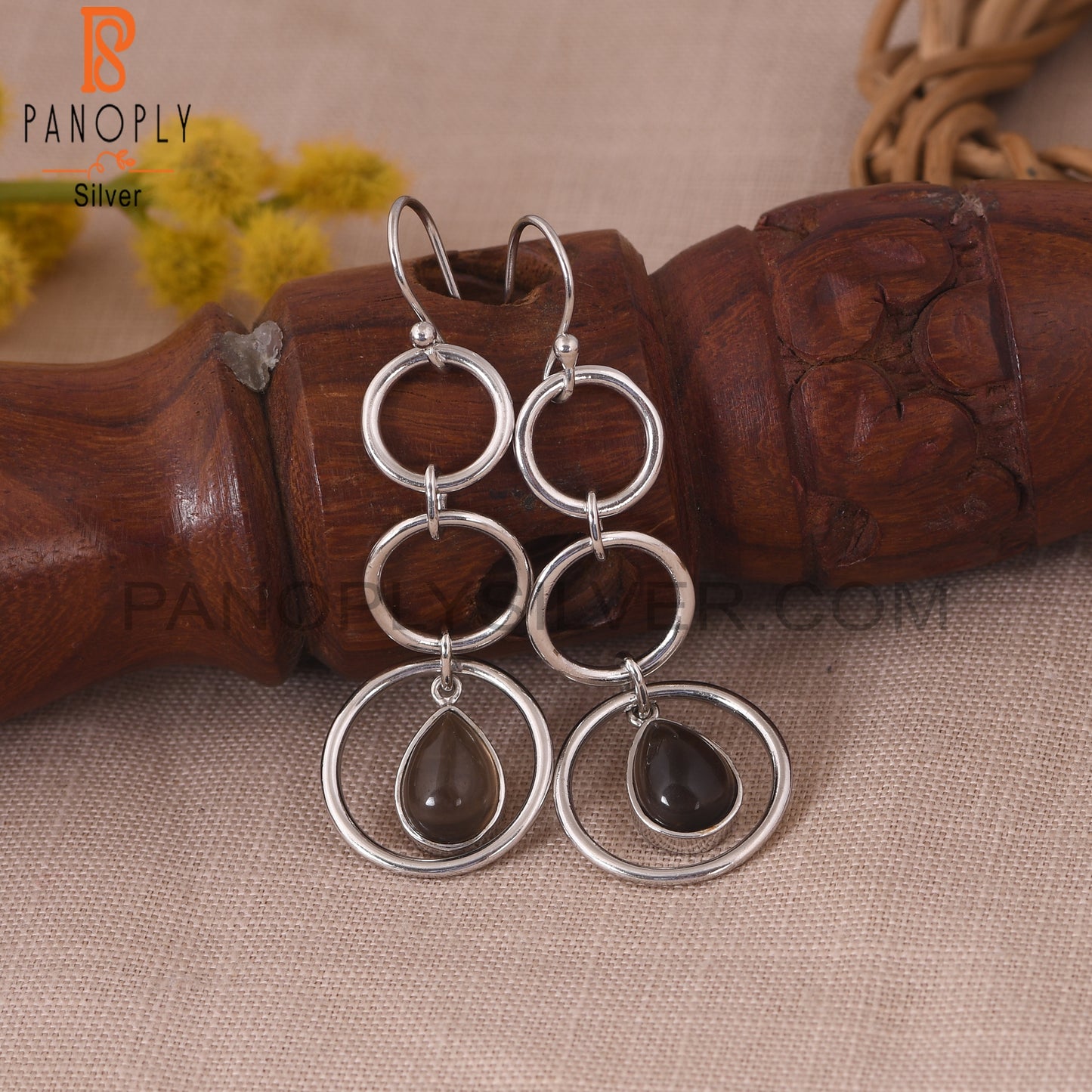 Smoky Quartz 925 Sterling Silver Circle Earrings