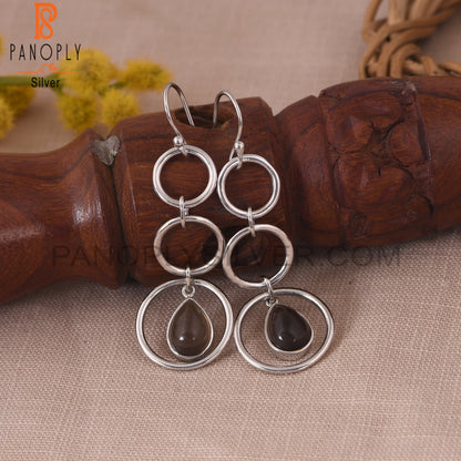 Smoky Quartz 925 Sterling Silver Circle Earrings