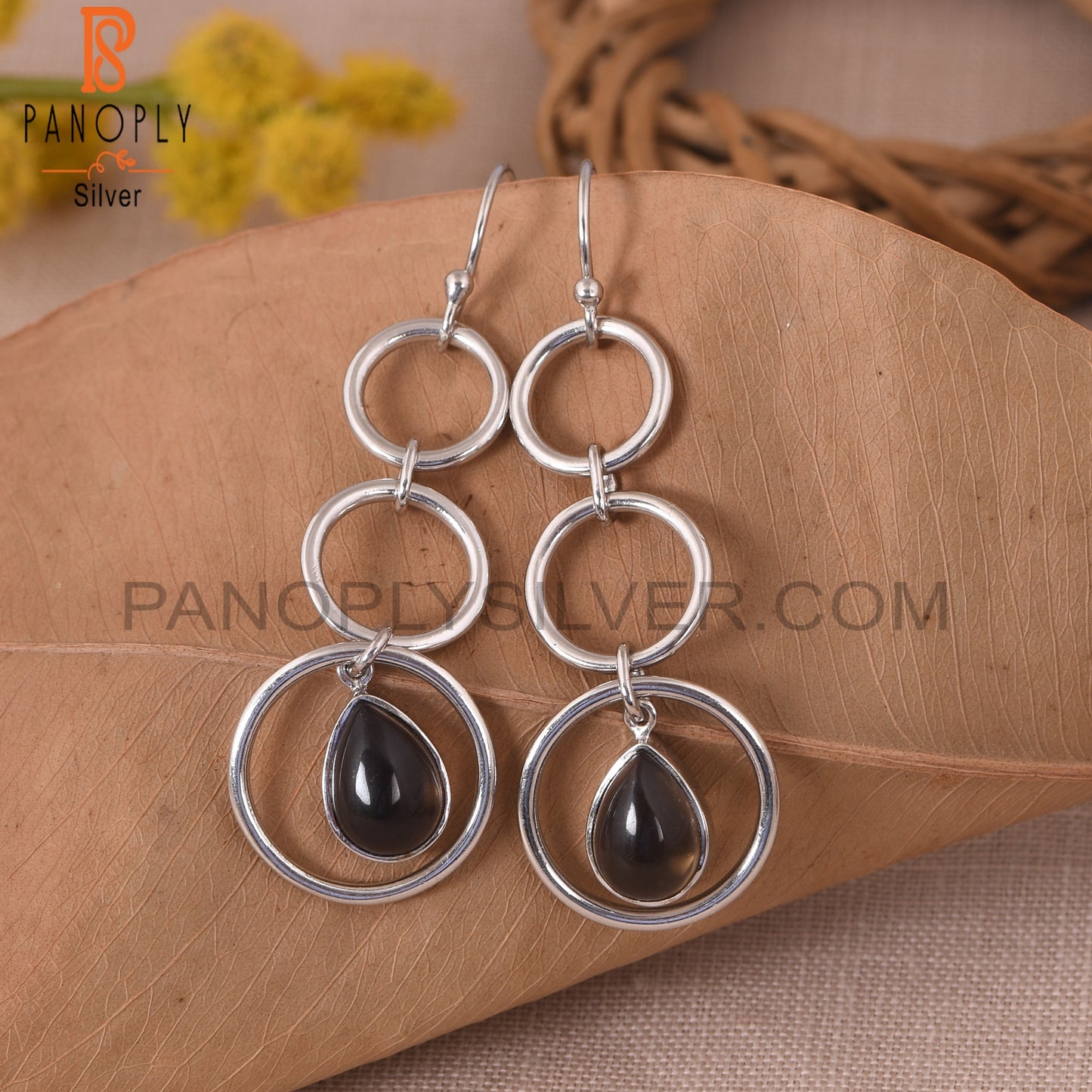 Smoky Quartz 925 Sterling Silver Circle Earrings