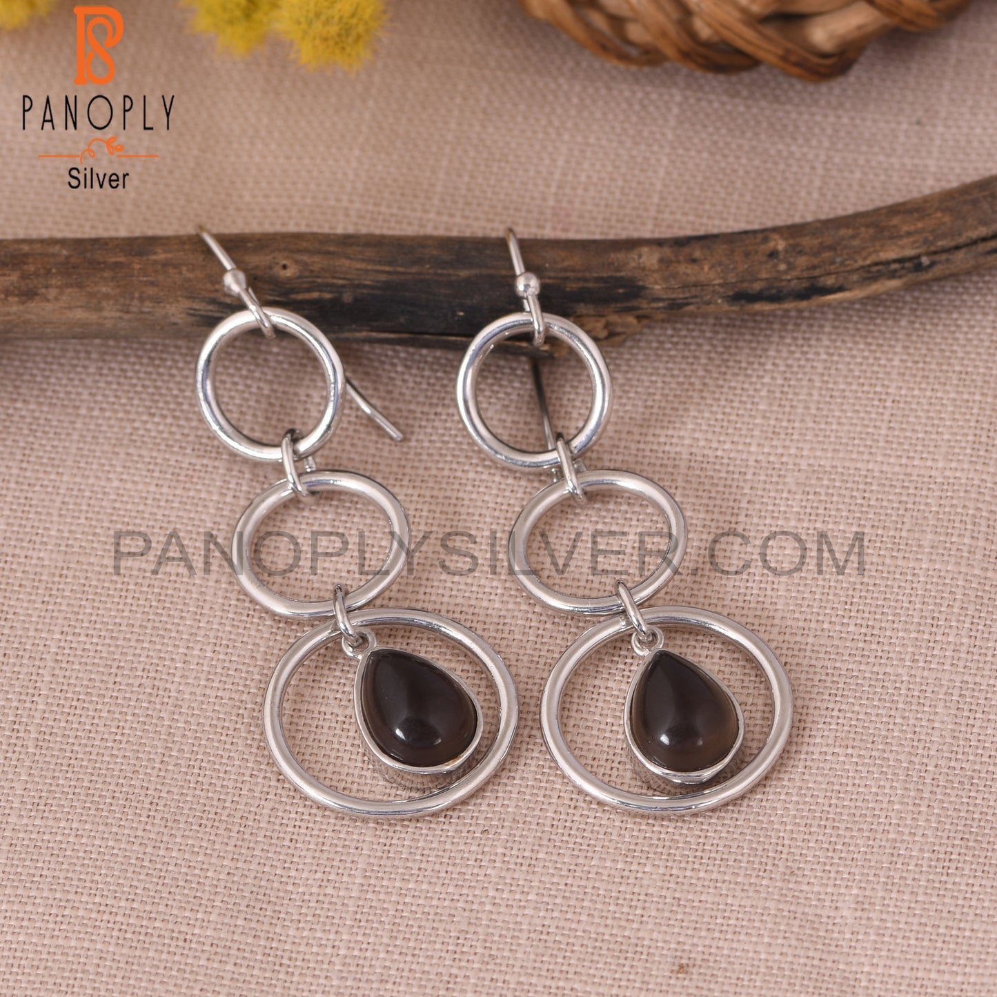 Smoky Quartz 925 Sterling Silver Circle Earrings