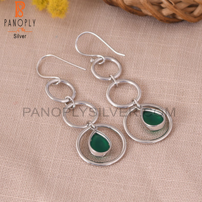 Genuine Green Onyx 925 Starling Silver Circle Earrings