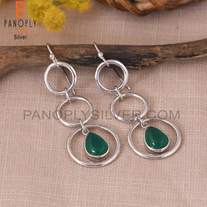 Genuine Green Onyx 925 Starling Silver Circle Earrings