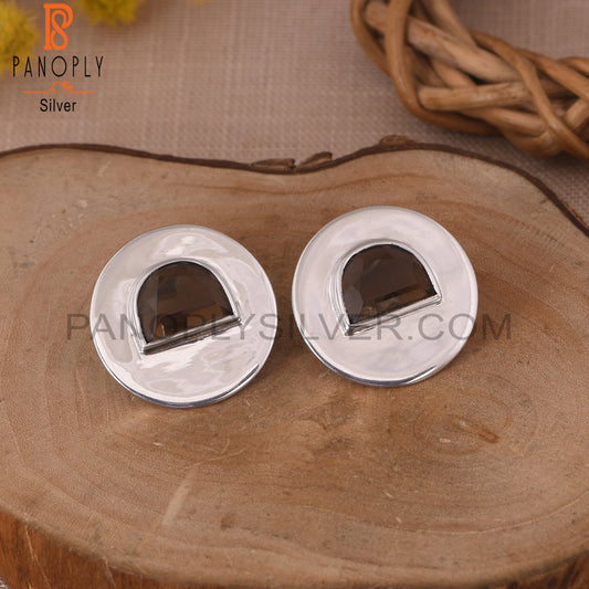Smoky 925 Sterling Silver D Shape Stud Earrings