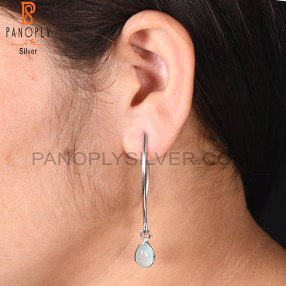 Aqua Chalcedony 925 Silver Dangle Hook Earrings