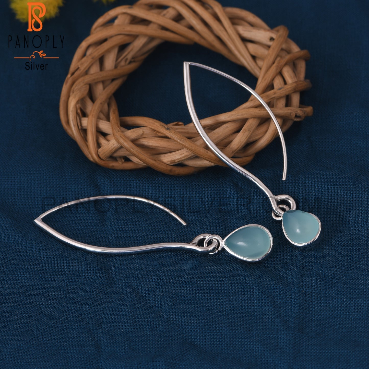 Aqua Chalcedony 925 Silver Dangle Hook Earrings