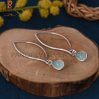 Aqua Chalcedony 925 Silver Dangle Hook Earrings