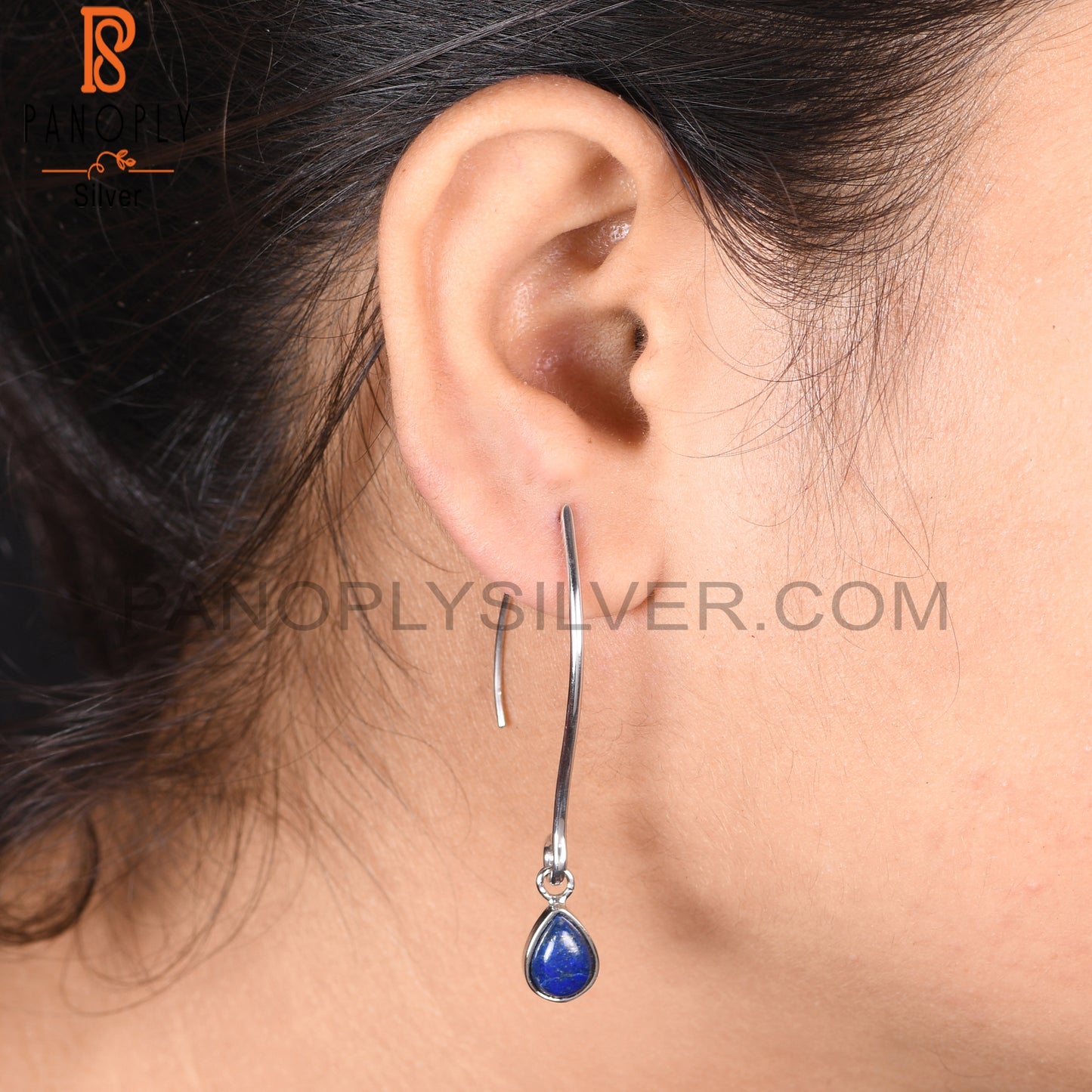 Natural Lapis Lazuli Party Wear 925 Silver Earring Jewelry