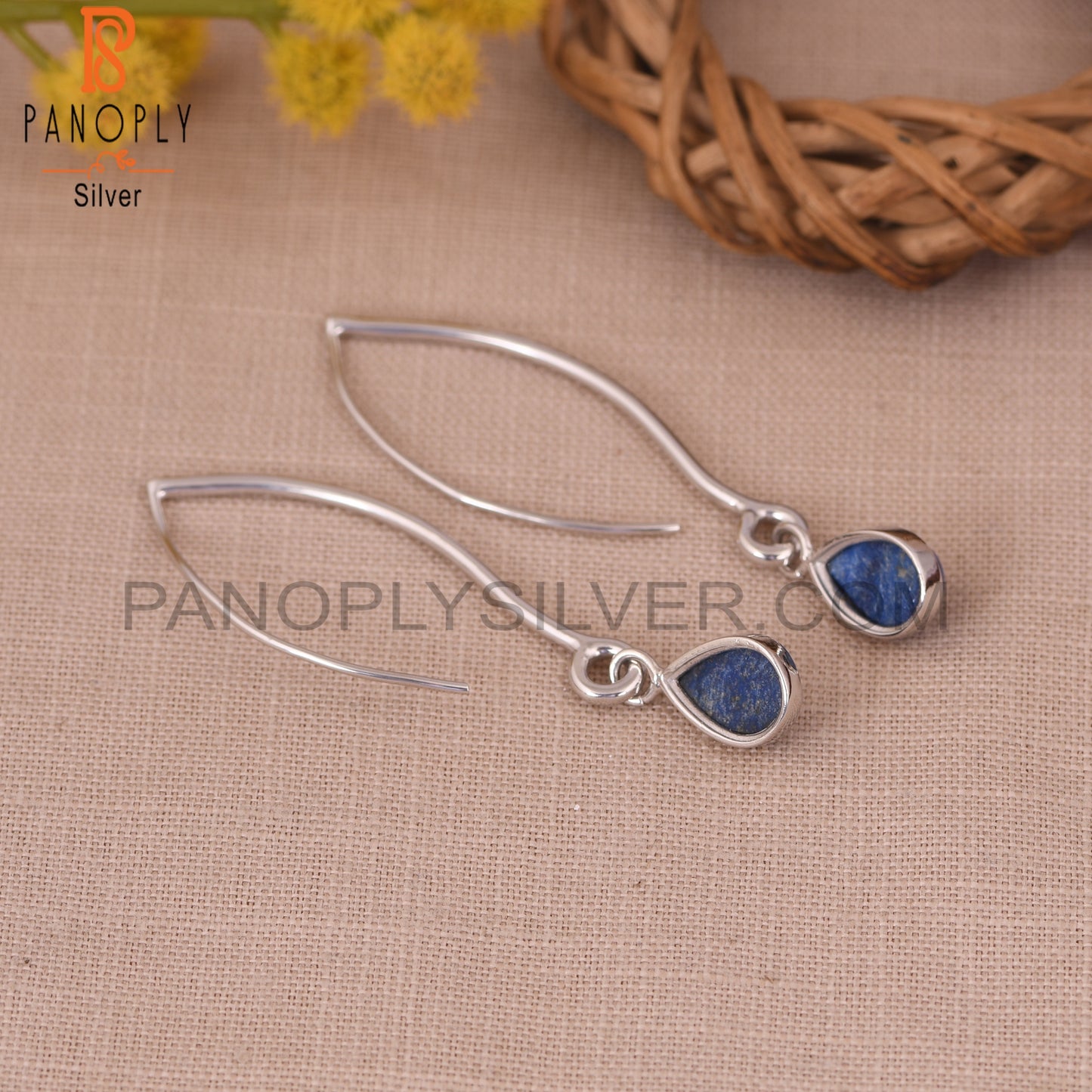 Natural Lapis Lazuli Party Wear 925 Silver Earring Jewelry
