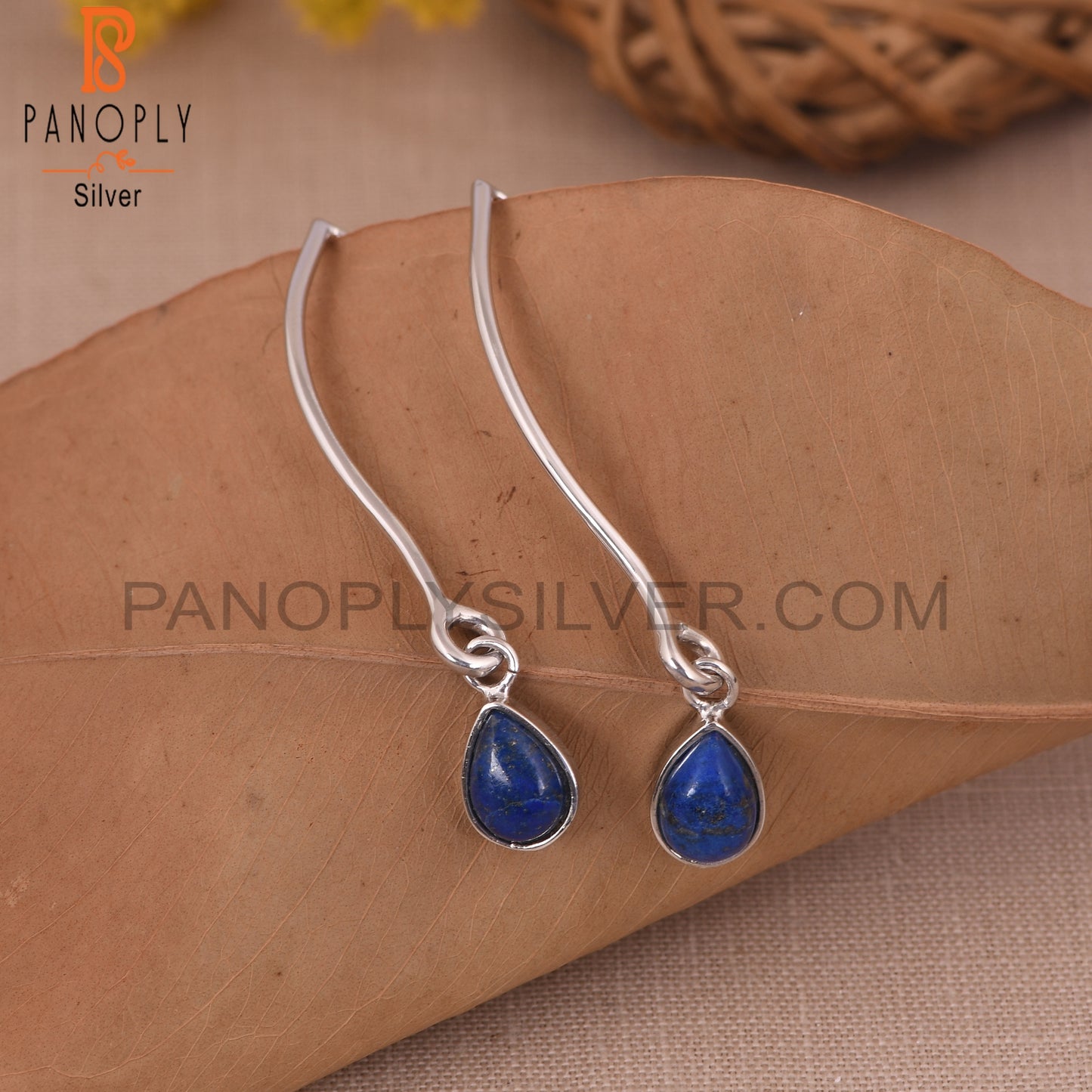Natural Lapis Lazuli Party Wear 925 Silver Earring Jewelry