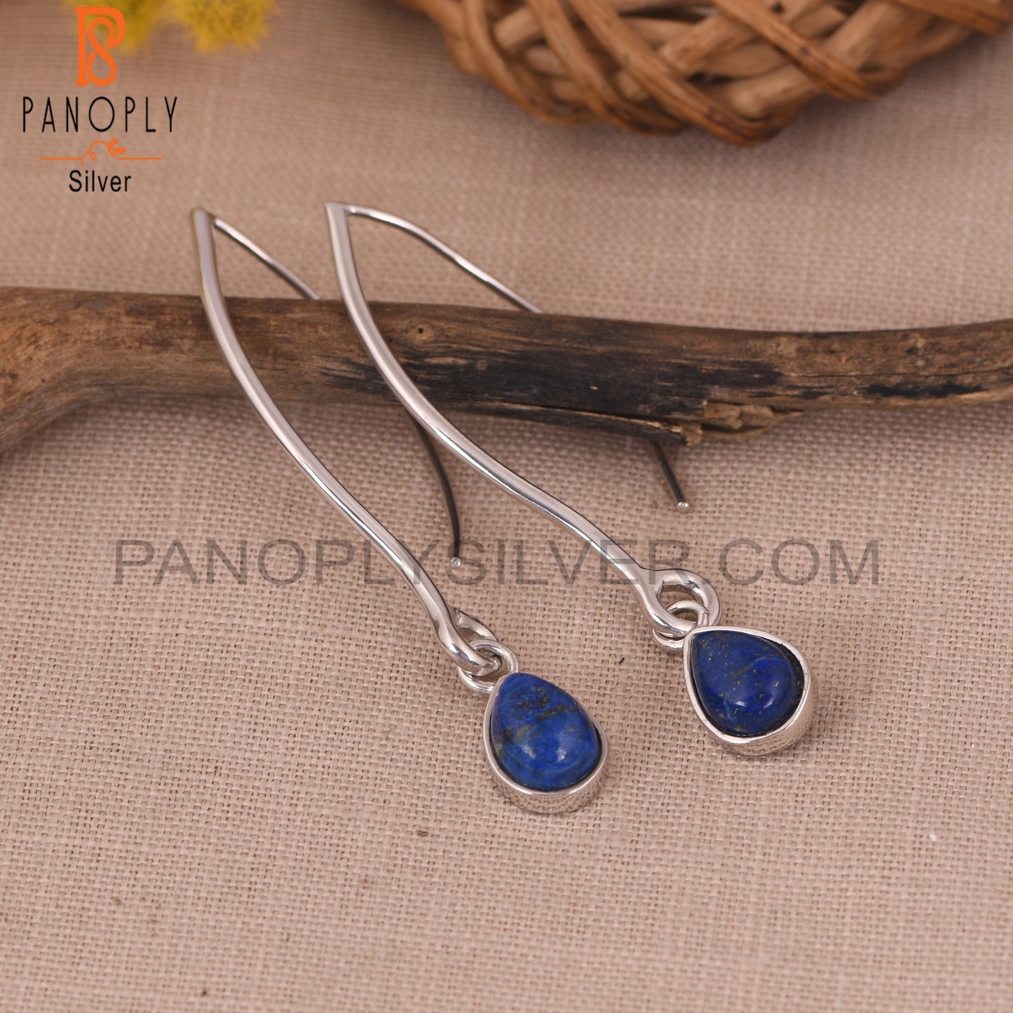 Natural Lapis Lazuli Party Wear 925 Silver Earring Jewelry
