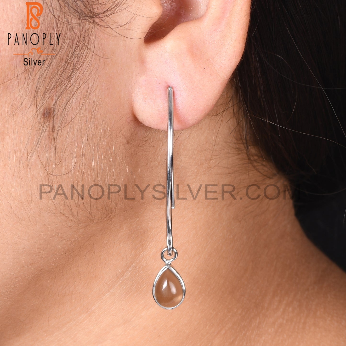 925 Silver Smoky Quartz Gemstone Hoop Dangle Earrings