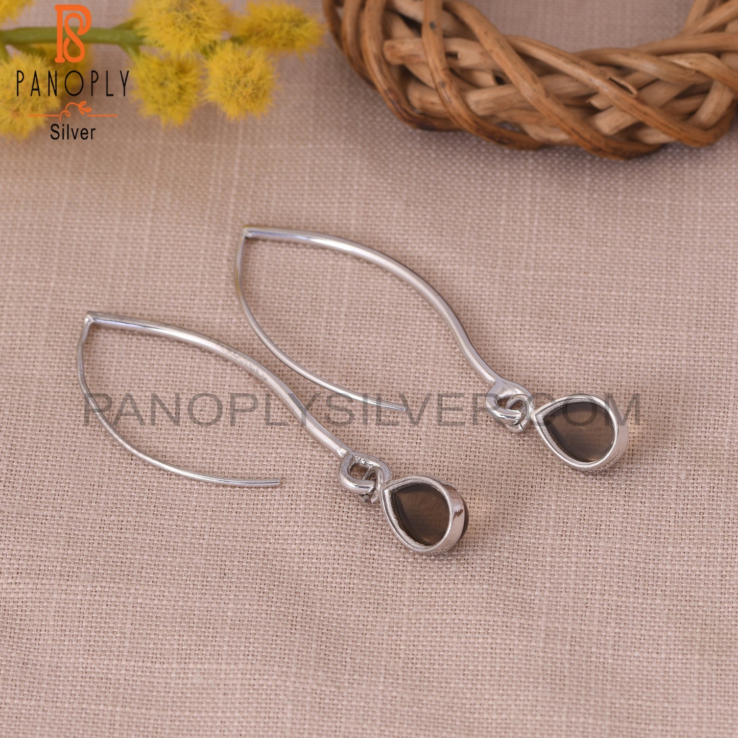 925 Silver Smoky Quartz Gemstone Hoop Dangle Earrings