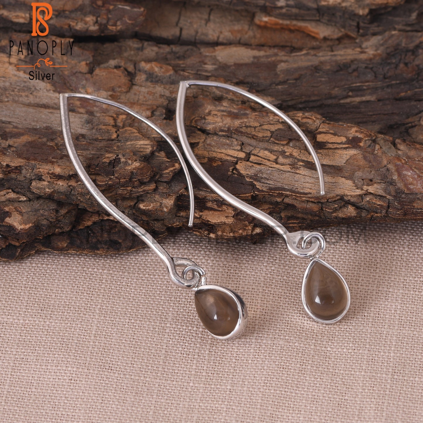 925 Silver Smoky Quartz Gemstone Hoop Dangle Earrings
