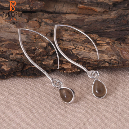 925 Silver Smoky Quartz Gemstone Hoop Dangle Earrings