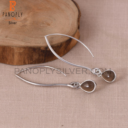 925 Silver Smoky Quartz Gemstone Hoop Dangle Earrings