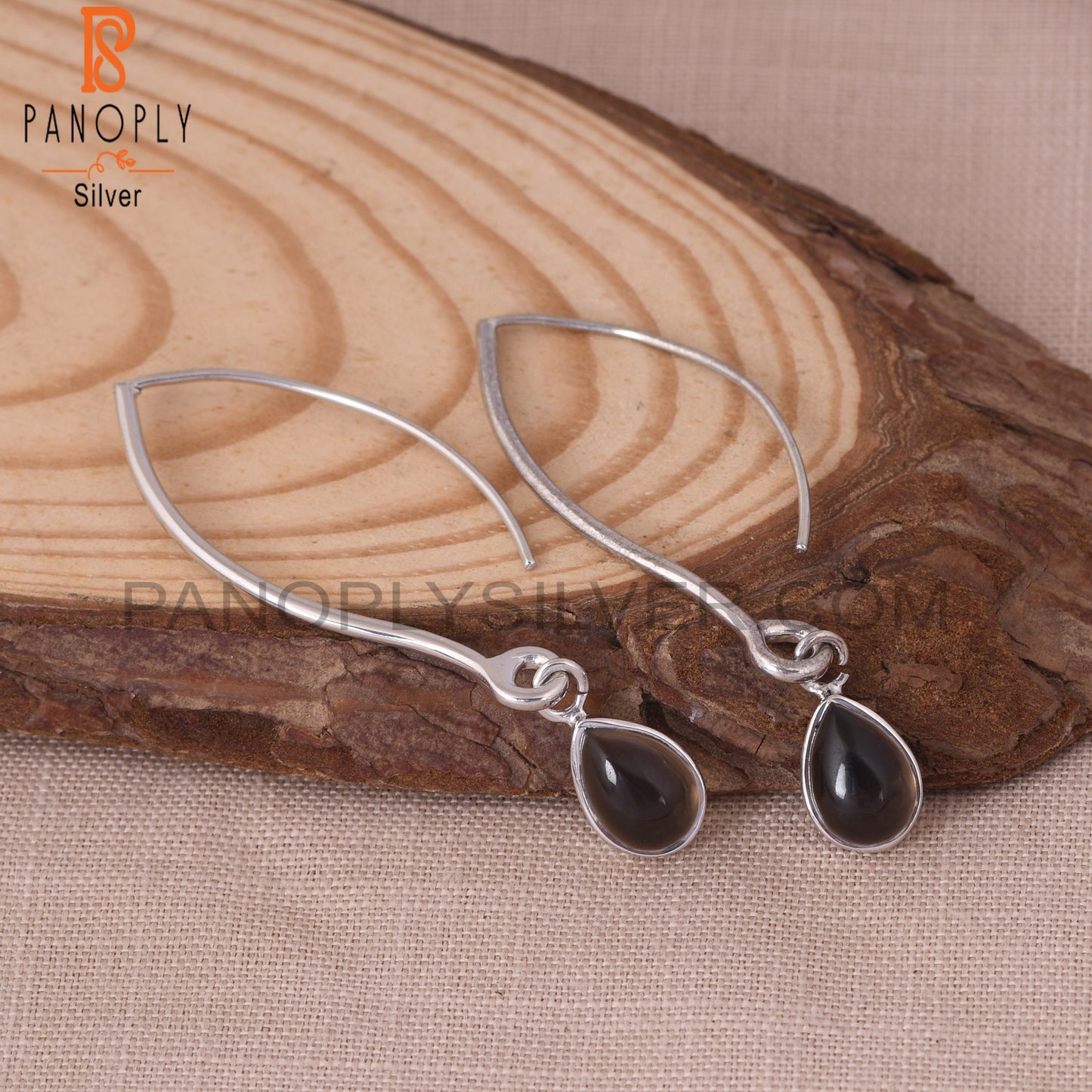 925 Silver Smoky Quartz Gemstone Hoop Dangle Earrings